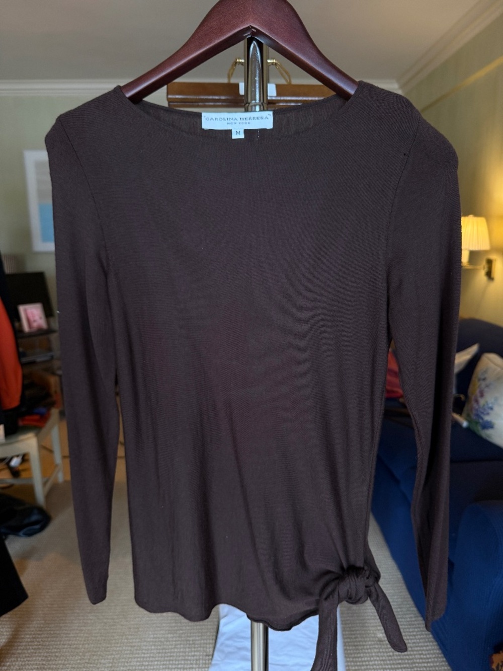 Carolina Herrera New York Brown Side-Tie Knit Top – Size M